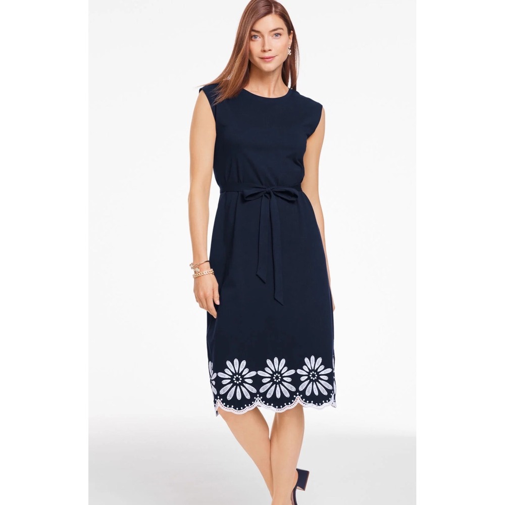 Talbots Eyelet Embroidered Midi Dress Women 2XP Navy Blue New With Tags